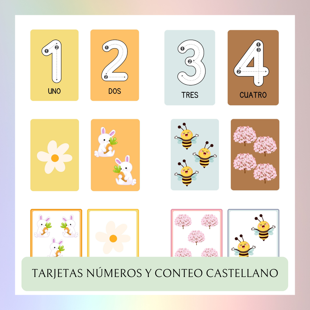 Tarjetas de números y conteo en CASTELLANO (DIGITAL)